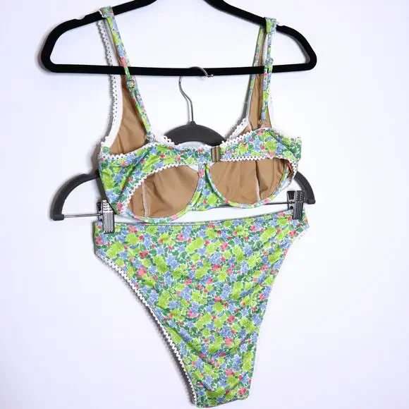 YELLOW THE LABEL Knox Lace Trim Two Piece Bikini Floral Palasides Women's L